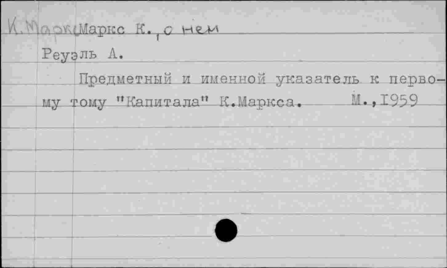 ﻿ремарка К. о не>И Реуэль А.
Предметный и именной указатель к перво му тому—Капитала —К*Маркса^----И.^.1959